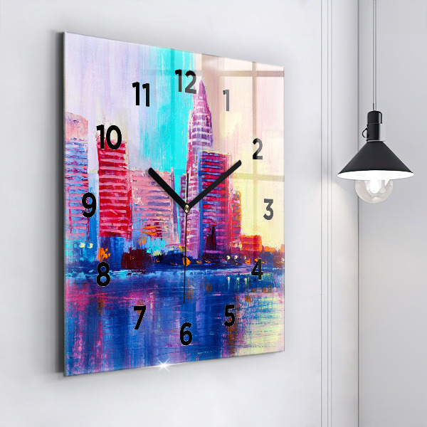 Pendule carrée en verre Abstraction de gratte-ciel