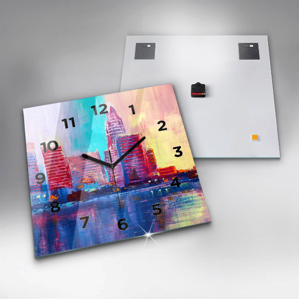 Pendule carrée en verre Abstraction de gratte-ciel
