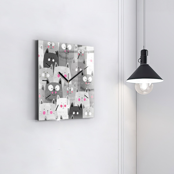 Pendule carrée en verre Motif avec des chats