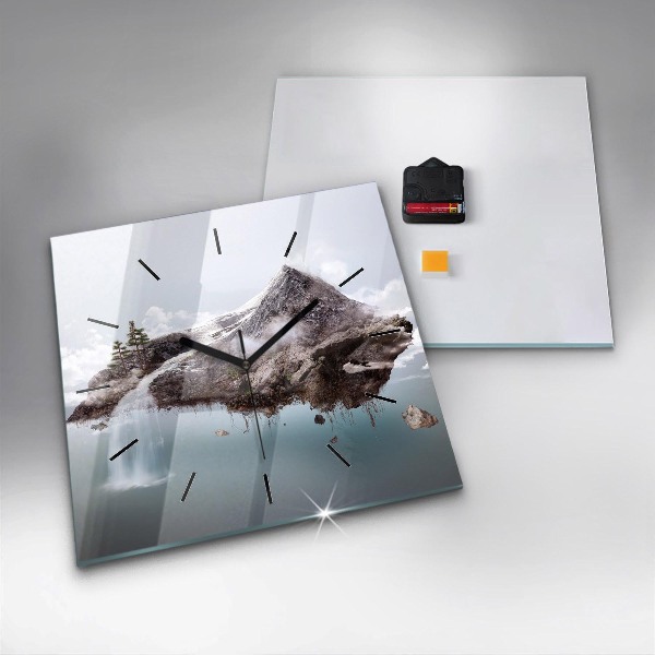 Horloge murale carrée 'L''île volante et la cascade'