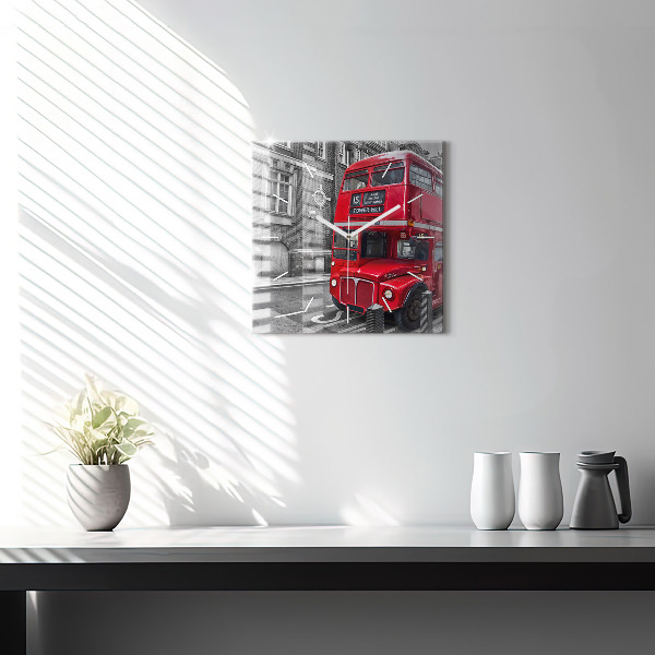 Horloge murale carrée Bus rouge à impériale