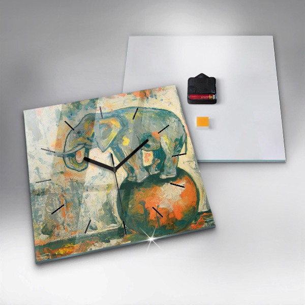 Horloge murale carrée 'Posture de l''éléphant peint'