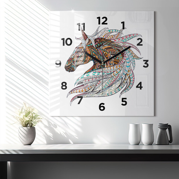 Horloge murale carrée Illustration de cheval