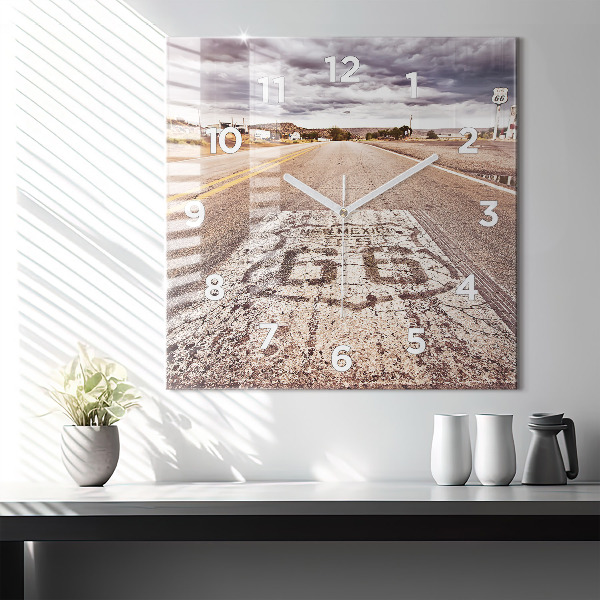 Horloge murale carrée Route 66 États-Unis