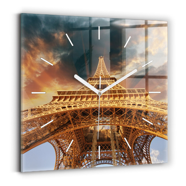 Horloge murale carrée La Tour Eiffel contre les nuages