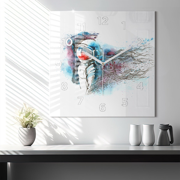 Horloge murale carrée Abstraction des astronautes