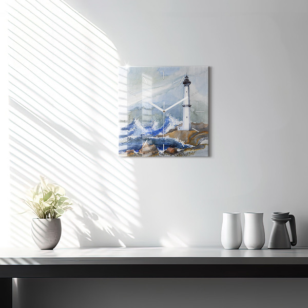 Horloge murale carrée La mer et le phare