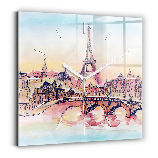 Horloge murale carrée Paysage peint de Paris