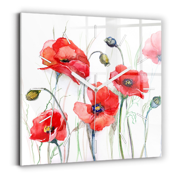 Horloge murale carrée Coquelicots rouges peints