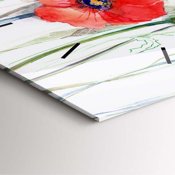 Horloge murale carrée Coquelicots rouges peints