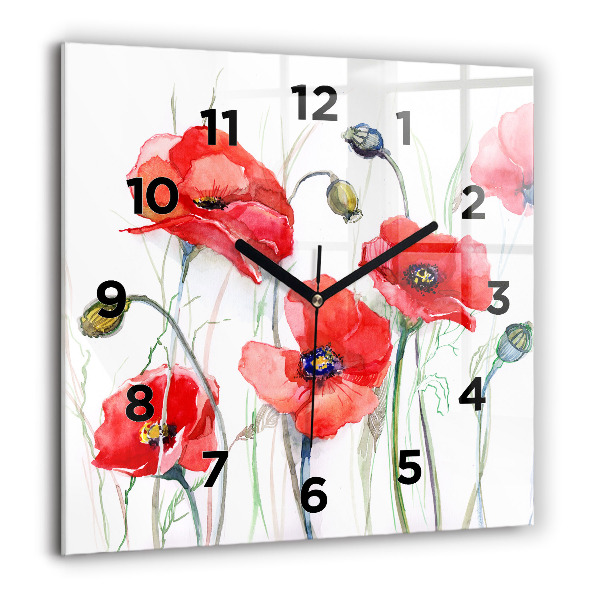 Horloge murale carrée Coquelicots rouges peints
