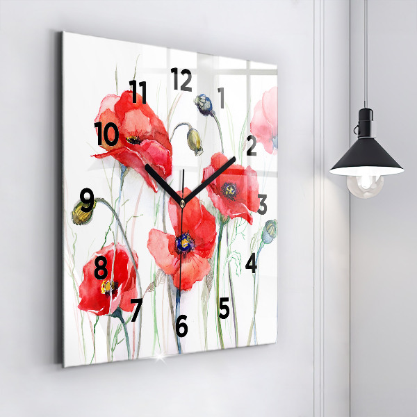 Horloge murale carrée Coquelicots rouges peints