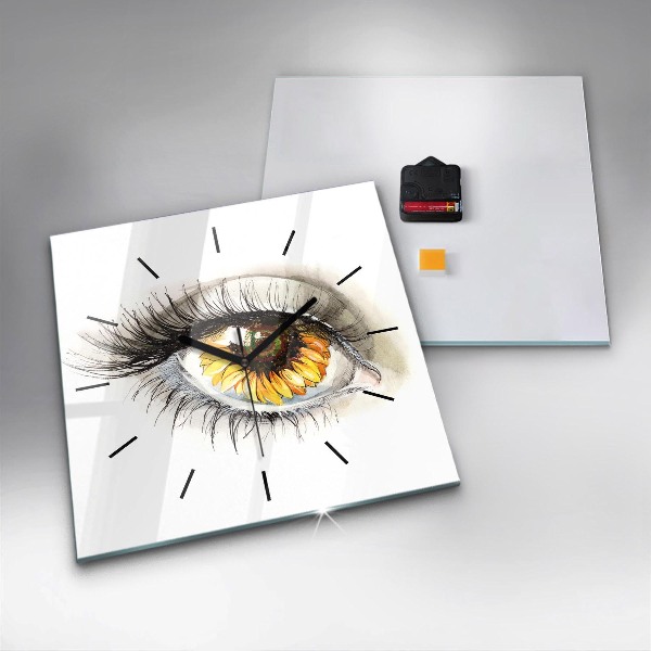 Horloge murale carrée 'Fleur de tournesol dans l''œil'