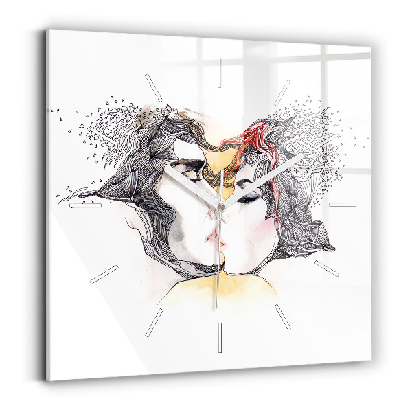 Horloge murale carrée 'Dessin de baiser d''amour'