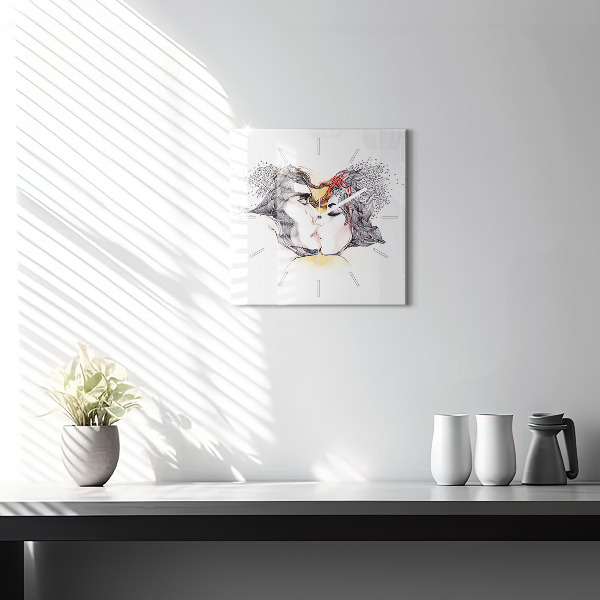 Horloge murale carrée 'Dessin de baiser d''amour'