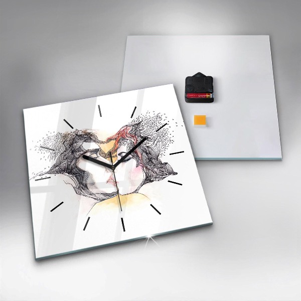 Horloge murale carrée 'Dessin de baiser d''amour'