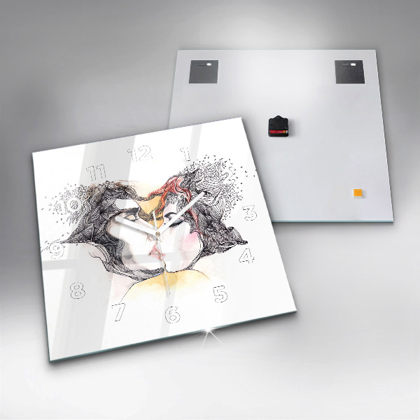 Horloge murale carrée 'Dessin de baiser d''amour'