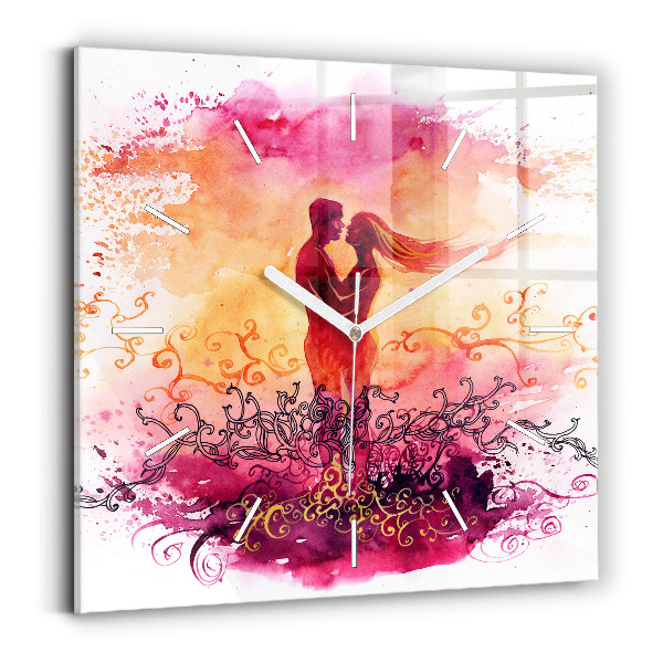 Horloge murale carrée 'Couple amoureux à l''aquarelle'