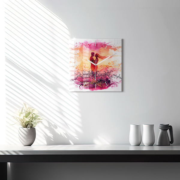 Horloge murale carrée 'Couple amoureux à l''aquarelle'