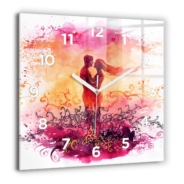 Horloge murale carrée 'Couple amoureux à l''aquarelle'