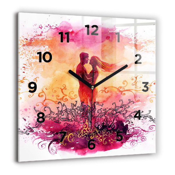 Horloge murale carrée 'Couple amoureux à l''aquarelle'
