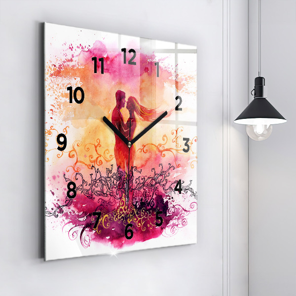 Horloge murale carrée 'Couple amoureux à l''aquarelle'