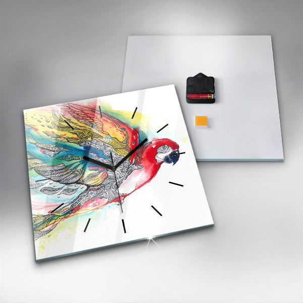 Horloge murale carrée Perroquet coloré en vol