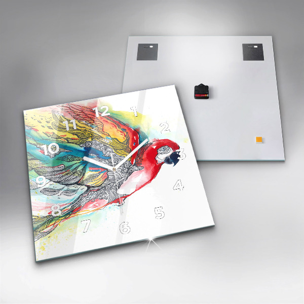 Horloge murale carrée Perroquet coloré en vol