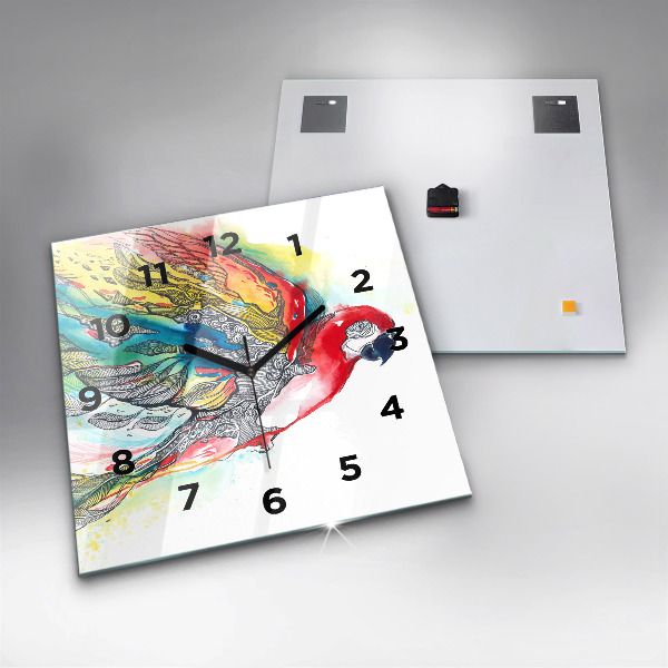 Horloge murale carrée Perroquet coloré en vol