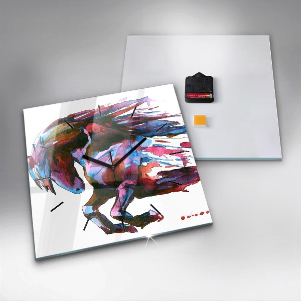 Horloge murale carrée Un cheval en fuite