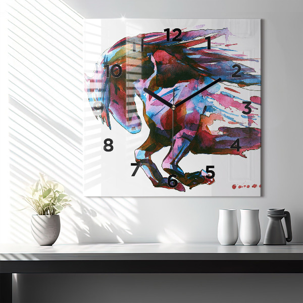 Horloge murale carrée Un cheval en fuite