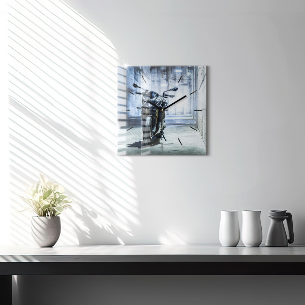 Horloge murale carrée Moto dans la ruelle