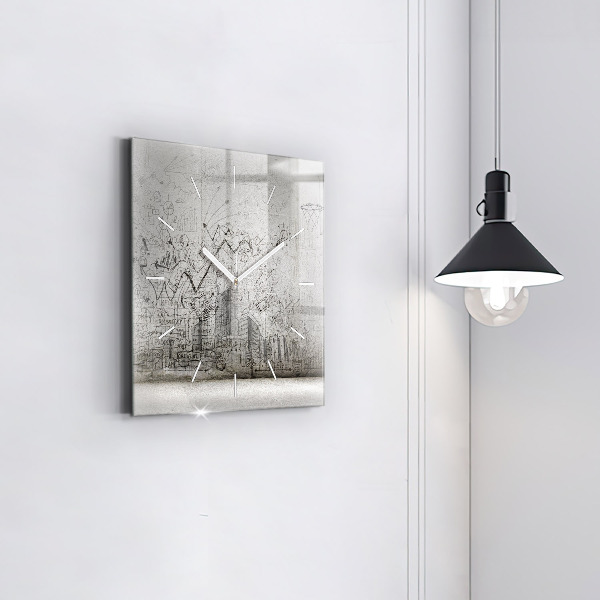 Horloge murale carrée Croquis de la ville