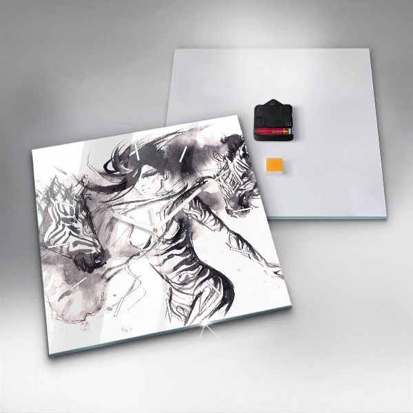 Horloge murale carrée Femme et zèbres