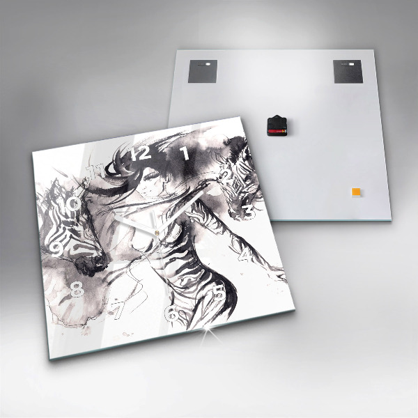 Horloge murale carrée Femme et zèbres