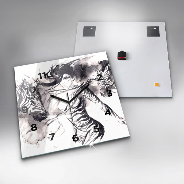 Horloge murale carrée Femme et zèbres