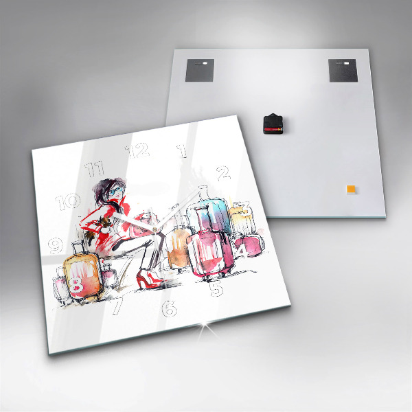 Horloge murale carrée Femme avec des valises