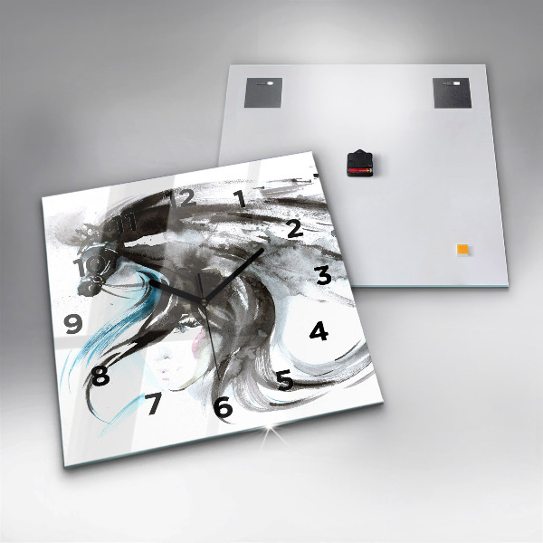 Horloge murale carrée Cheval et femme abstraits