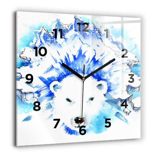 Horloge murale carrée Ours sur fond de glace