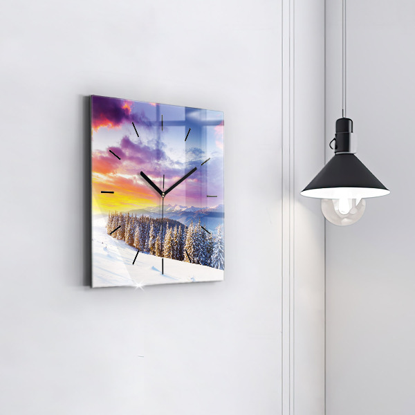 Horloge murale carrée 'Paysage de montagne d''hiver'