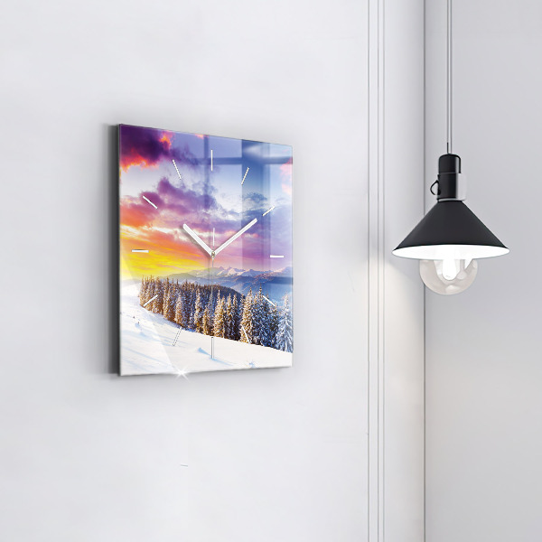 Horloge murale carrée 'Paysage de montagne d''hiver'