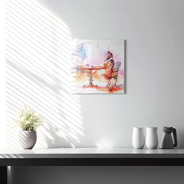 Horloge murale carrée Femme buvant du thé