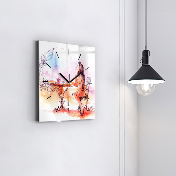 Horloge murale carrée Femme buvant du thé
