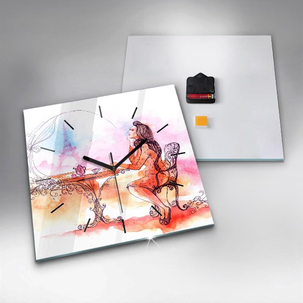 Horloge murale carrée Femme buvant du thé