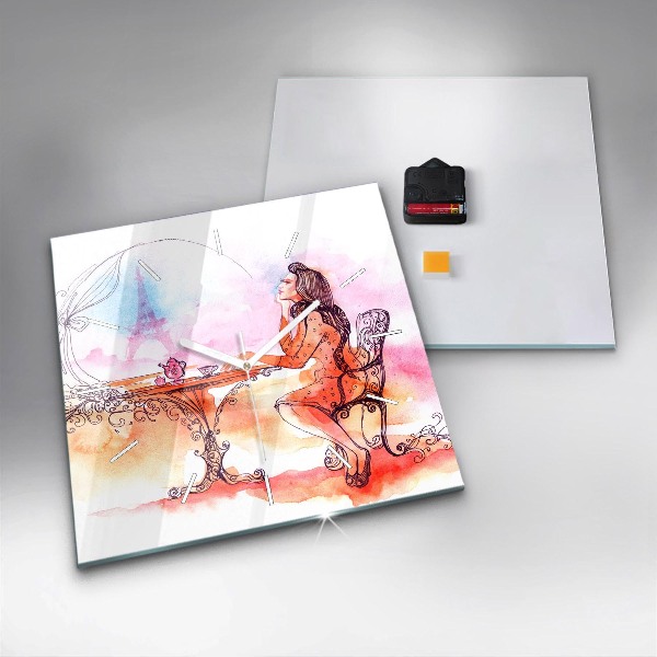 Horloge murale carrée Femme buvant du thé