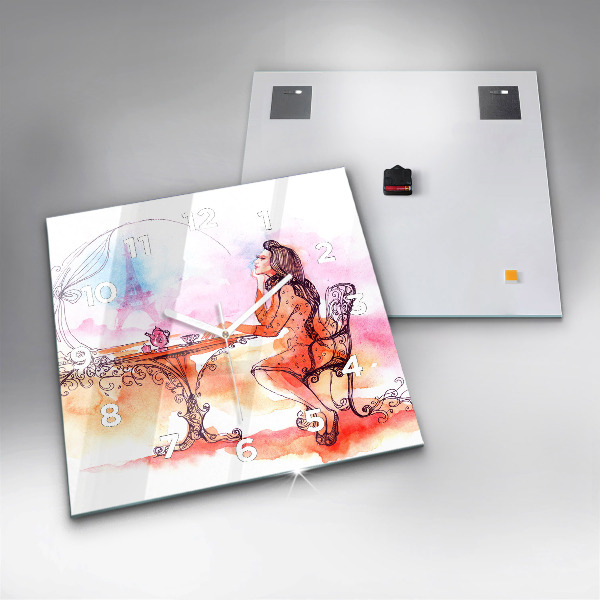 Horloge murale carrée Femme buvant du thé
