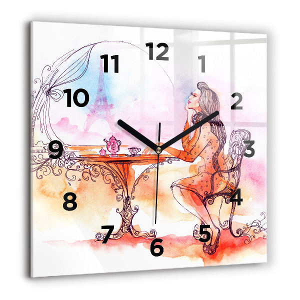 Horloge murale carrée Femme buvant du thé