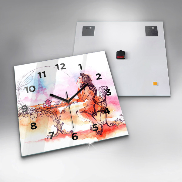 Horloge murale carrée Femme buvant du thé