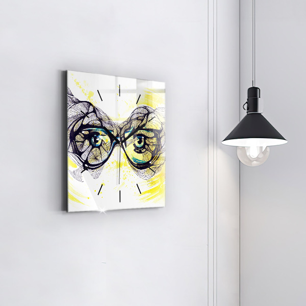 Horloge murale carrée Yeux avec des lunettes