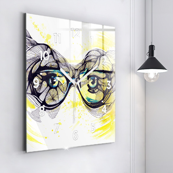 Horloge murale carrée Yeux avec des lunettes